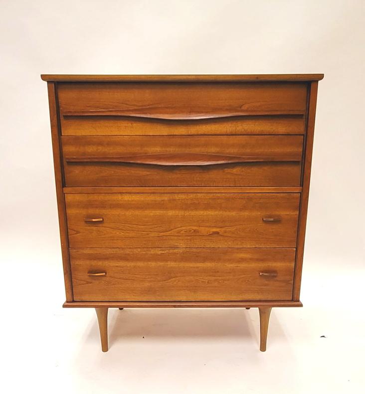 Mid-Century Modern Tall Chest with Sculptural Pulls