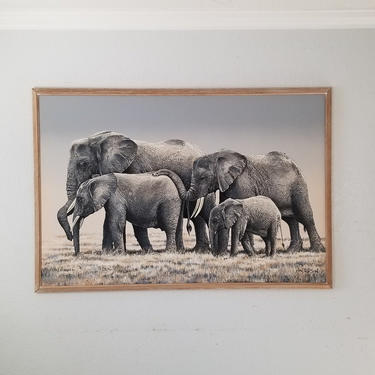 XL Anderson &amp;quot; Elephants &amp;quot; Landscape Oil on Canvas Painting. 