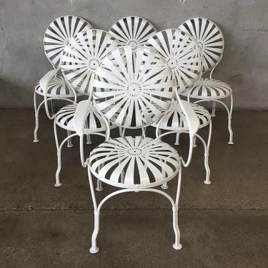 Six Francois Carre Vintage French Art Deco Iron Garden Chairs