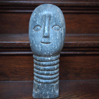 Vintage SHONA Carved Stone Figure, 12&amp;quot; Head Neck Bust, JUN African Art Sculpture, mid-century modern tribal primitive eames noguchi era 