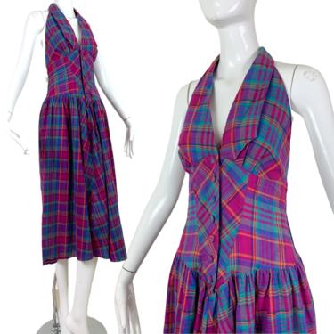 80s Mod Plaid Purple,Pink Dress / Medium 