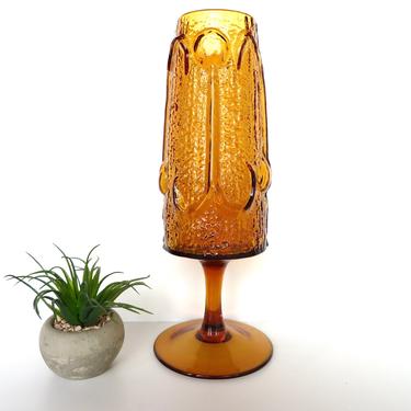 Gorgeous Stelvia Italian Amber Glass Vase By Wayne Husted, 11&quot; Mid Century Textural Art Glass, Boho Home Decor 
