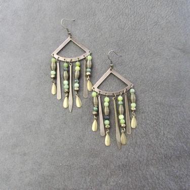 Large chandelier earrings, green serpentine, long Southwest earrings, ethnic statement earrings, bold earrings, gypsy boho chic earrings 