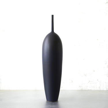 SHIPS NOW-  one tall Skyscraper bottle vase in New Matte Black glaze by Sara Paloma Pottery . 