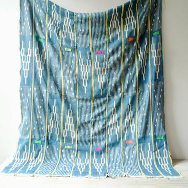 Vintage African Indigo Textile, Indigo Throw Blanket, Indigo Fabric, Embroidered Indigo, Blue and White Striped Indigo 