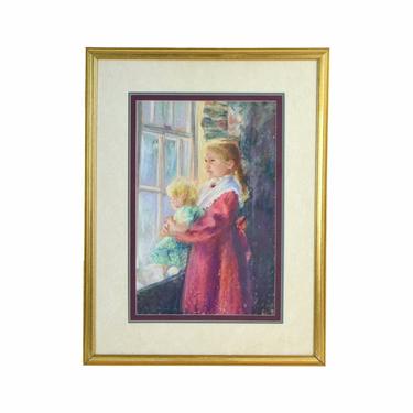 Tina Mazzoni Solarz “Katie Waiting” Pastel Painting Blonde Sisters by the Window 