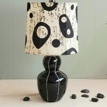 Black and white ceramic lamp. Mid-century inspired lampshade 