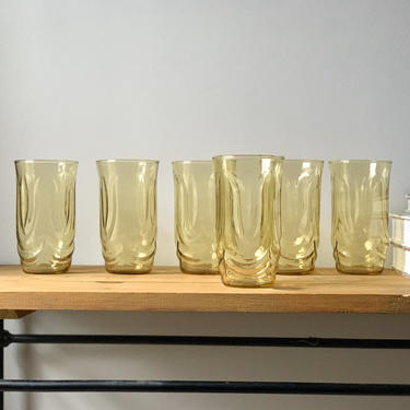 Vintage Amber Tulip Glasses by Anchor Hocking, set of 6 