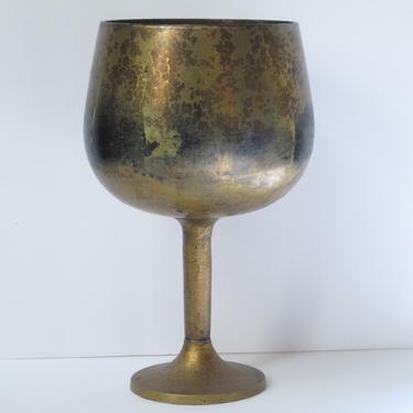 Hollywood Regency Gold Pedestal Bowl Antique Bronze Planter Large Chalice Art Deco Metal Vase Bronze Bowl 