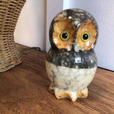 Alabaster Caved Italian Owl  paper weight, Vintage Genuine Alabaster Carved Owl Paperweight - Made in Italy 