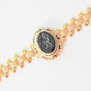Mid Century Black Intaglio Book Chain Bracelet 