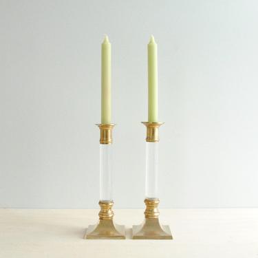 Vintage Brass and Lucite Candle Holders, Brass Candlestick Pair 