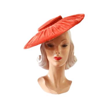 1950s Pumpkin Orange Platter Hat - 1950s Cartwheel Hat - 1950s Saucer Hat - 1950s Orange Ht - 50s Sun Hat - Orange Suacer Hat - New Look Hat 