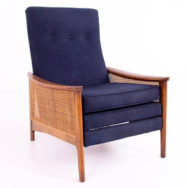 Milo Baughman Mid Century Walnut and Caned Reclining Lounge Chair - mcm 