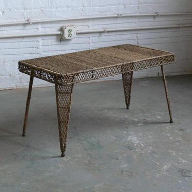 Vintage Franco Albini Inspired Wicker and Wire Rod Bench // Coffee Table 