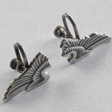 Art Deco Sterling Wings Earrings 