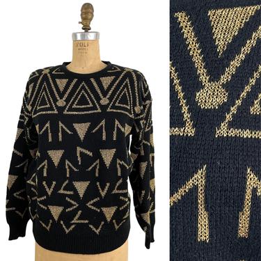 1980s black and gold geometric pullover by Lindsey Blake - size medium 