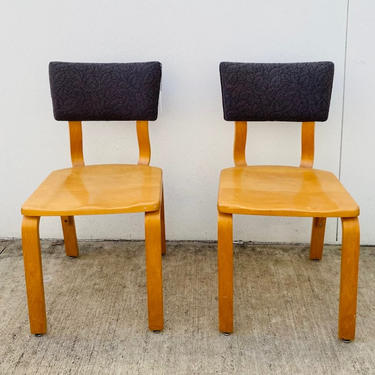 Pair of 1980s Thonet Wood Chairs w\/ Leaf Upholstery