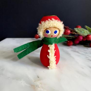 Vintage Danish Christmas Girl Candle Holder, Tomte Decoration Ornament, Holline - Handmade, Hand Painted Wood, Scandinavian Denmark Folk Art 