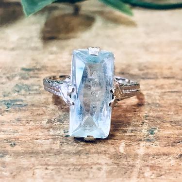 Vintage Ring, Engagement Ring, 18K Gold Ring, 18K White Gold, Aquamarine Ring, Light Blue Ring, White Gold Jewelry, Vintage Jewelry, Antique 