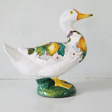 Italia Vintage Hand Painted Terraccotta Glaze Duck Sculpture . 