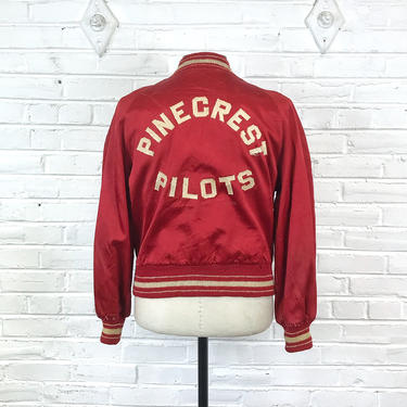Size 40 1940s 1950s Rayon Cotton Red Tackle Twill Pinecrest Pilots Varsity Award Jacket 