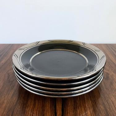 Vintage Heath Ceramics Sausalito Line Salad Plates in Black & Silver - Set of 5 