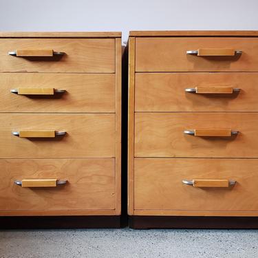 1940's Art Deco Birch Chests or Bedside Tables by John Stuart for Johnson Furniture Co S/2 