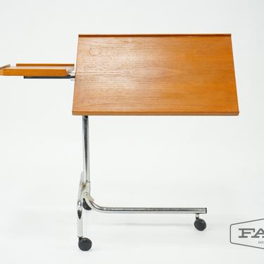 Adjustable Teak Music Stand/Table on Wheels