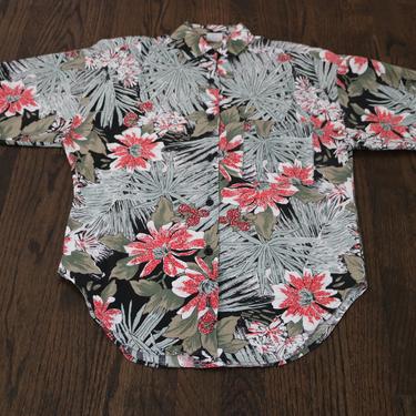 80s Dad Shirt | Hawaiian Print Shirt | Palm Print Shirt | Vintage Button Up | Box Cut Button Up | Small 