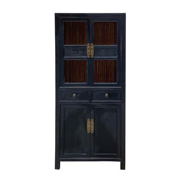 Chinese Distressed Black Small Display Bookcase Curio Cabinet cs6942E 