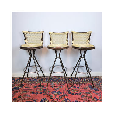 Vintage Rattan Bar Stools | Boho Wicker &amp; Metal Legs Chairs | MCM Living Room Furniture | Boho BoHome Décor 