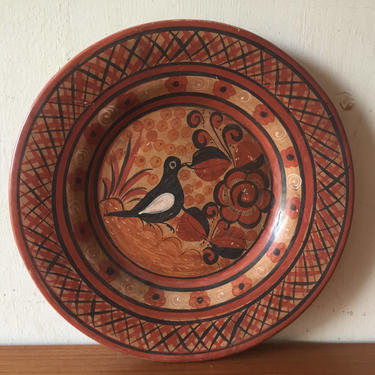 Vintage Mexican Hand Painted Hanging Plate 