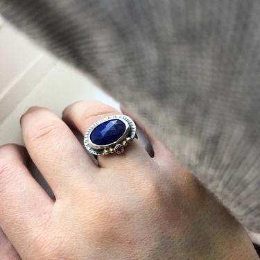 Sterling Silver Lapis and Pink Sapphire Cocktail Ring with 14k Gold 