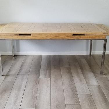 Milo Baughman Style Chrome and Wood Extension Dining Table . 