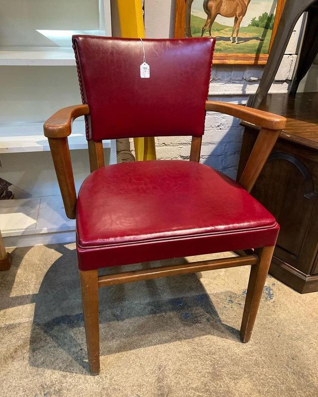 Red mid century arm chair. 23.5” x 19.5” x 31” seat height 18”