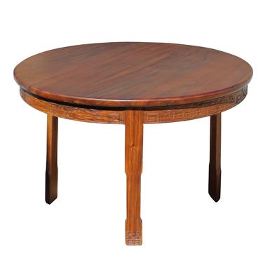 Chinese Oriental Large Brown Round 3 Legs Pedestal Dining Table cs4252S