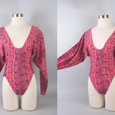 Vintage 70s Pink Snakeskin Dance Leotard Bodysuit 