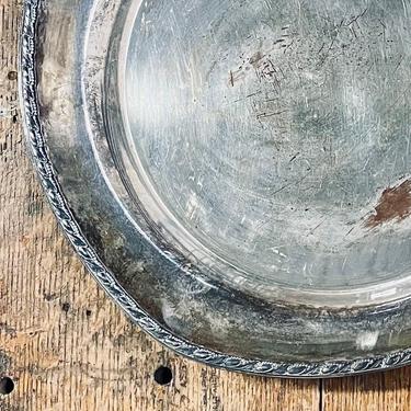 12 inch WM Rogers Andover Silver Tray | Distressed Silver Serving Tray | Metal Tray | Platter | Tarnished | Square Tray with Rounded Edges 