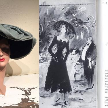 Paris Collections - Vintage 1950s Christian Dior Black & Aqua Velvet Open Crown Wide Brim Slouch Portrait Hat - Museum Quality 