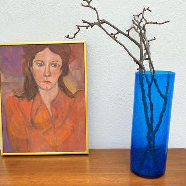 Blue Crackle Glass Blenko Vase