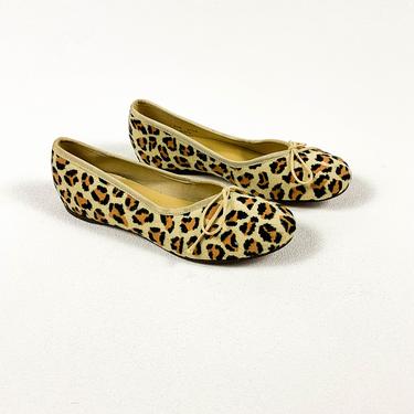 1950s Leopard Print Fuzzy Flocked Flats / Size 8.5 / Slippers / House Shoes / Slip Ons / Cheetah / Size 8 / Hostess / 60s / Bed Shoes / 
