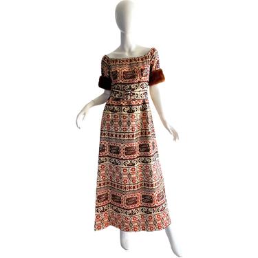 Oscar De La Renta Boutique Dress / Vintage Odlr Brocade Metallic Gown Medium / 70s Designer Vintage Evening Gown 