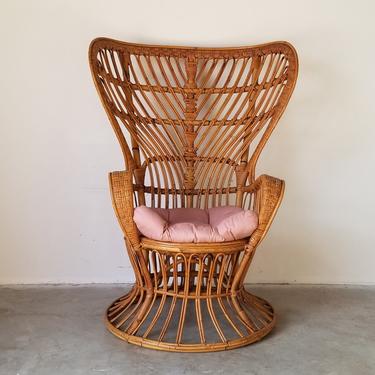 1970s Vintage Franco Albini Style High Back Rattan Chair. 