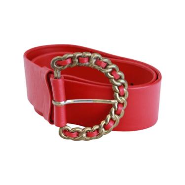 1990s Red Leather Belt - 1990s Red Belt - 1990s Womens Belt - Vintage Red Leather Belt - Vintage Red Belt - Womens Red Belt | Size Medium 