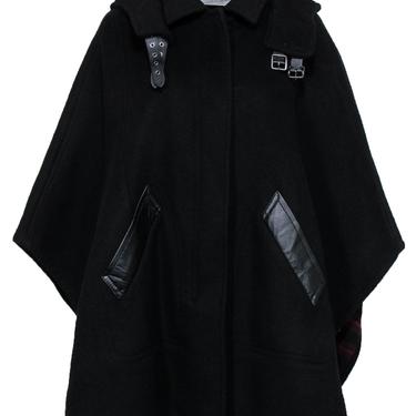 Coach - Black Wool Blend Hooded Poncho w/ Leather Trim Sz XS/S