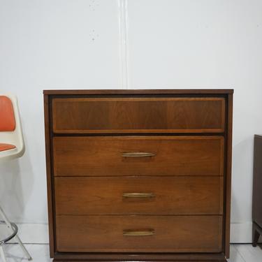 mid century walnut 4-drawer tallboy dresser
