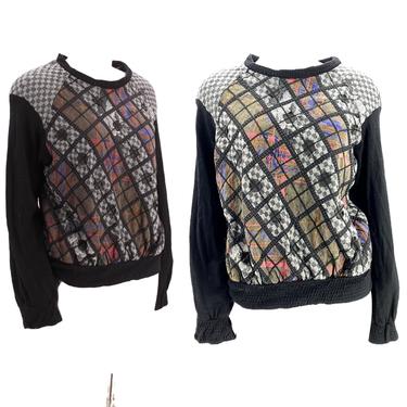 70s KOOS Van Den AKKER patchwork sweater L / vintage 1970s 80s appliqué art to wear top designer large 