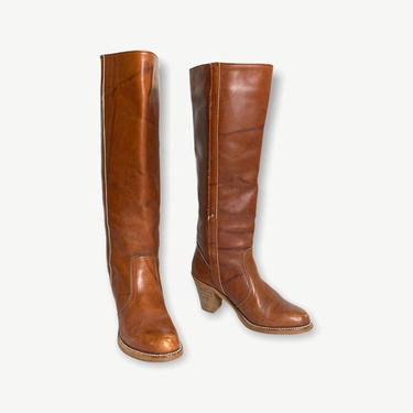 Vintage 1970s DEXTER Women's Knee High Boots ~ size 5 1/2 M ~ Western ~ Hippie / Boho ~ Cowboy / Rockabilly ~ Stacked Heel ~ Tall 
