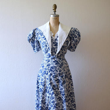 1930s cotton gown and bolero . vintage 30s dress 